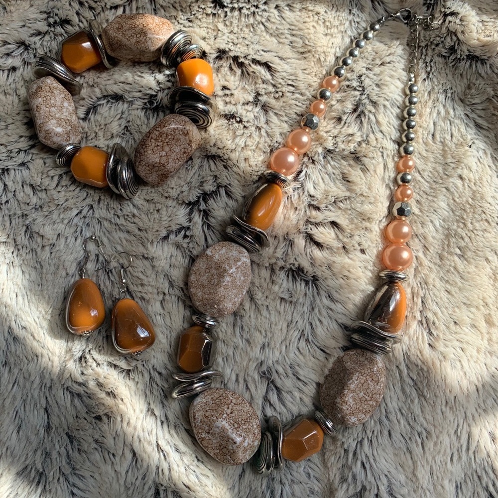 3-pc Brown beaded necklace set